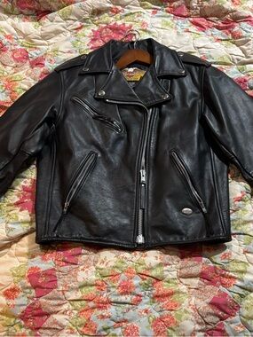 Harley-Davidson Black Leather Jacket with Gold Embroidered Eagle